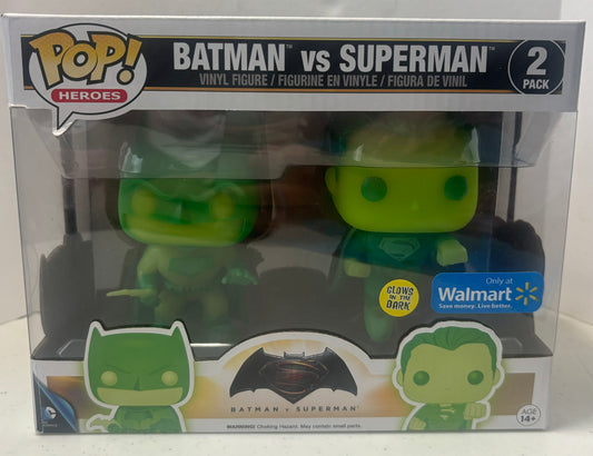 Batman vs Superman 2 pack Funko Pop Wal-Mart Exclusive Glows in the Dark (pre-owned)