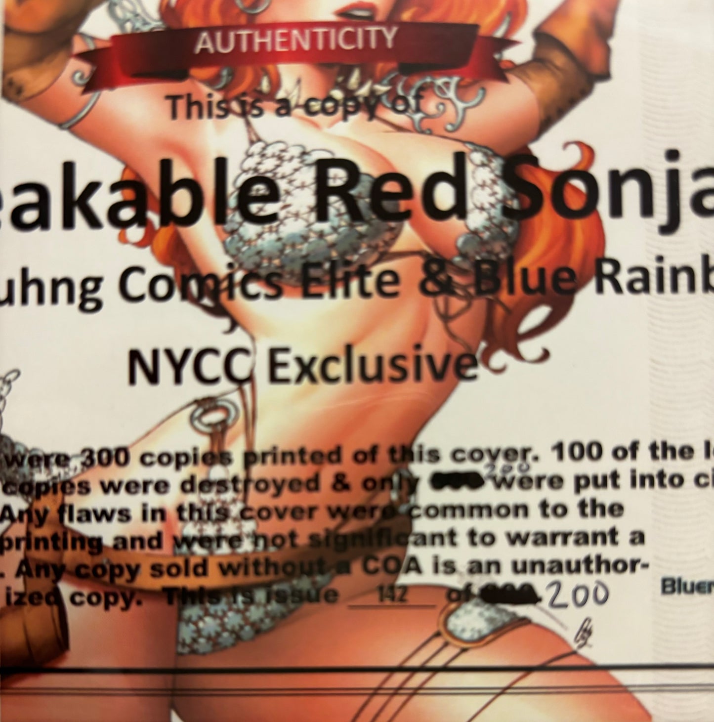 Unbreakable Red Sonja #1 Sorah Suhng NYCC Exclusive 142/200 w/COA NM (pre-owned)