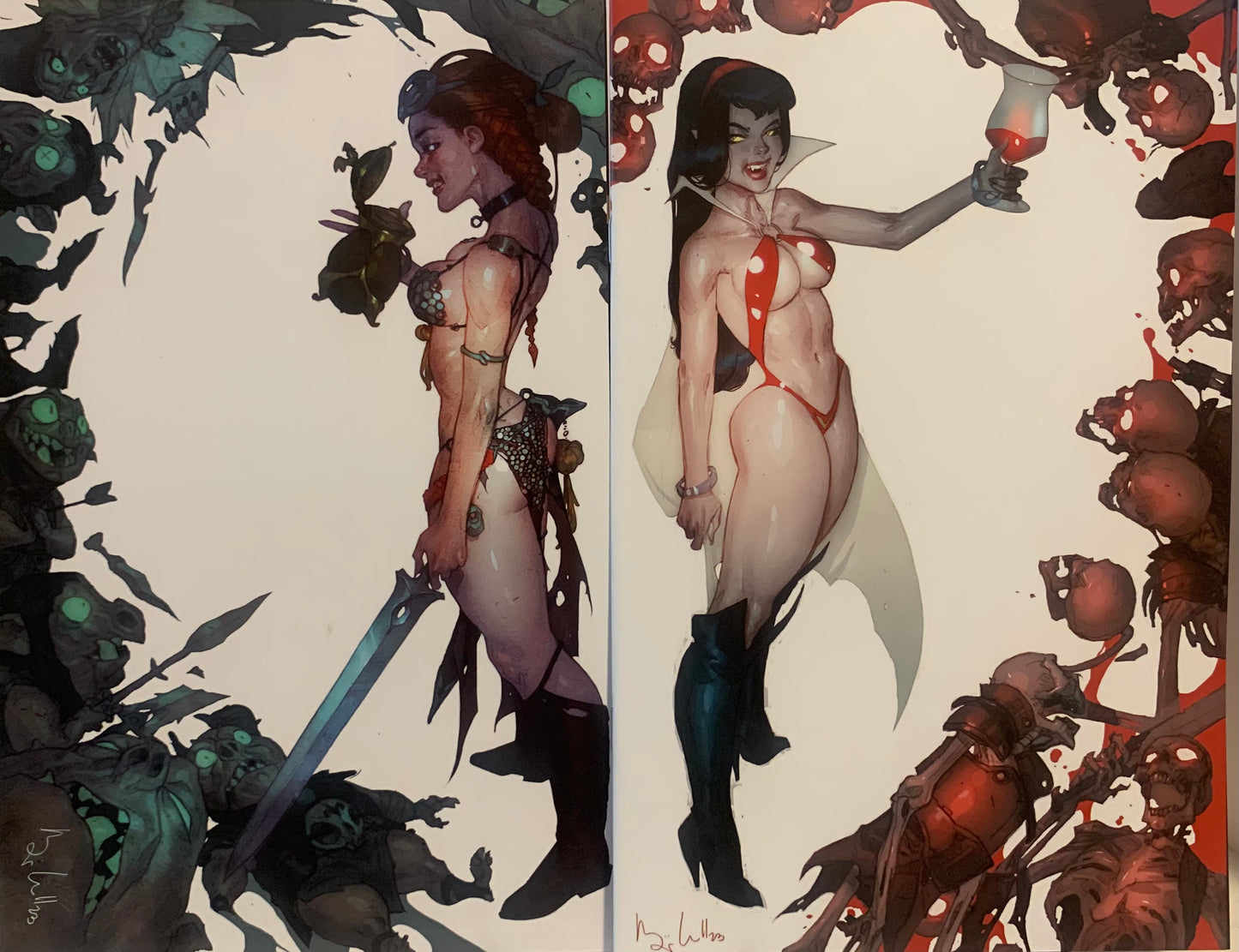 Vampirella Strikes 10 & Unbreakable Red Sonja 4 Connecting covers Ben Caldwell VF/NM (pre-owned)