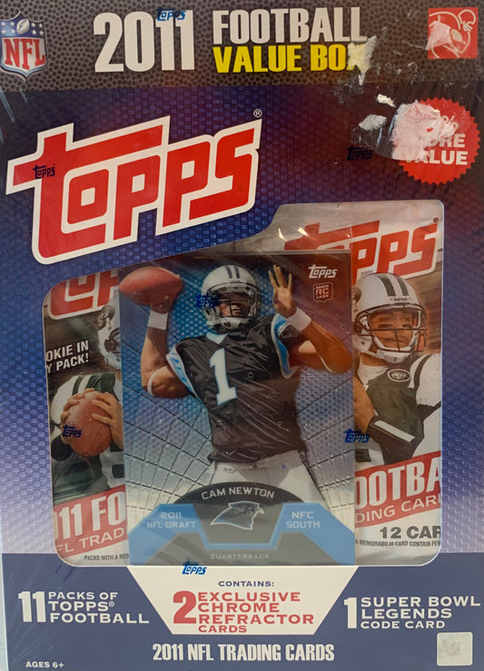 2011 Topps Football Value Box! 11 packs, 2 exclusive chrome refractor cards Cam Newton RC